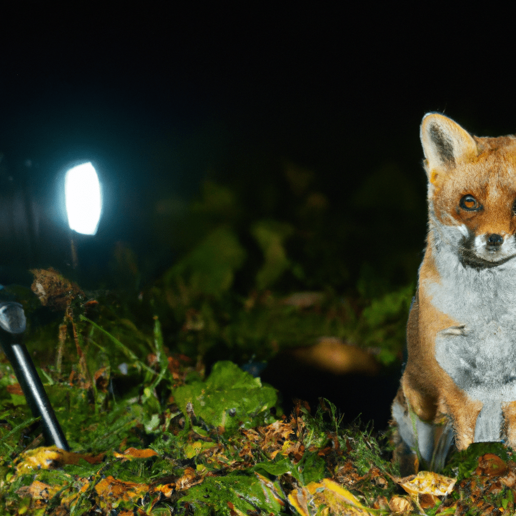 [Photograph]: A red fox captured on a camera trap, providing valuable insights into their behavior and preferences in the wild.. Sigma 85 mm f/1.4. No text.