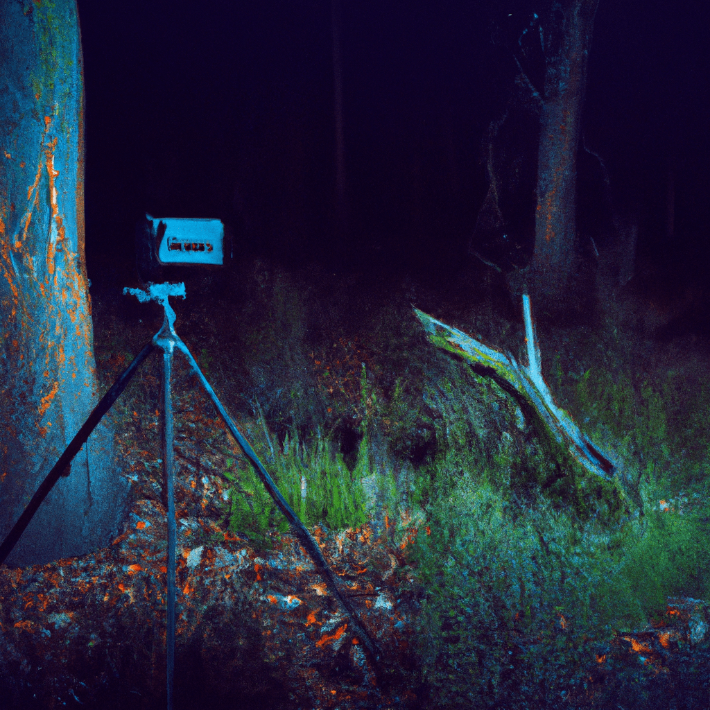 A photo of a wildlife habitat captured by a remote GSM camera trap at night.. Sigma 85 mm f/1.4. No text.