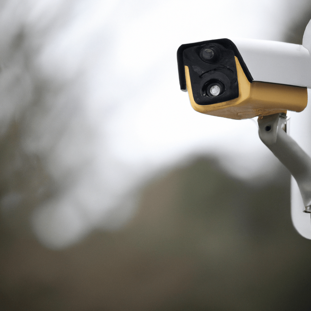 A photo of a security camera trap set up outside a property, ready to capture any suspicious activity.. Sigma 85 mm f/1.4. No text.