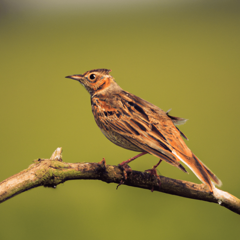 2 - A stunning photo of a skylark perched on a branch, showcasing its vibrant feathers. Canon 50 mm f/1.8. No text.. Sigma 85 mm f/1.4. No text.