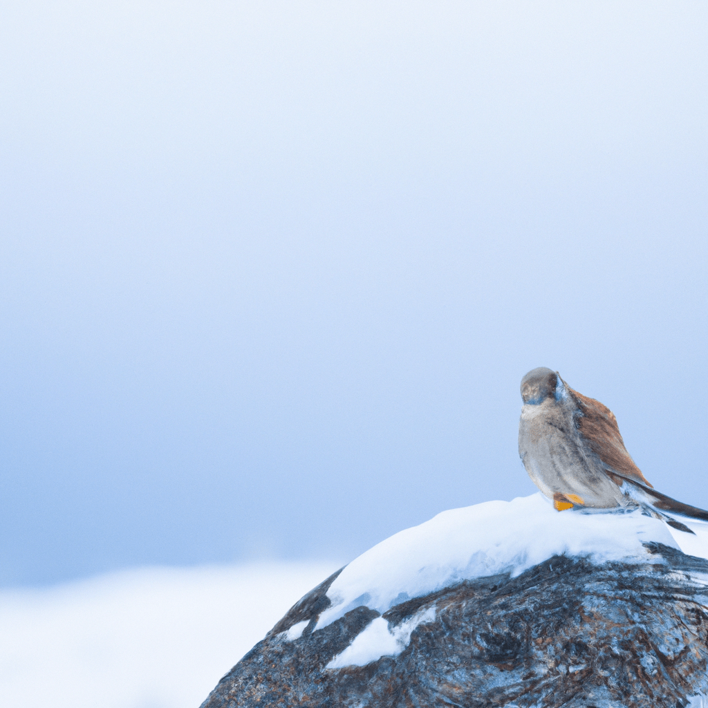 [Image: A kestrel perched on a snow-covered rock, blending in with its surroundings.
Sigma 85 mm f/1.4. No text.]. Sigma 85 mm f/1.4. No text.