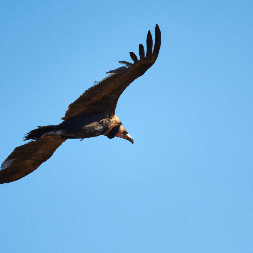 [A photo of a majestic kanď soaring through the clear blue sky, showcasing its incredible aerial abilities.]. Sigma 85 mm f/1.4. No text.