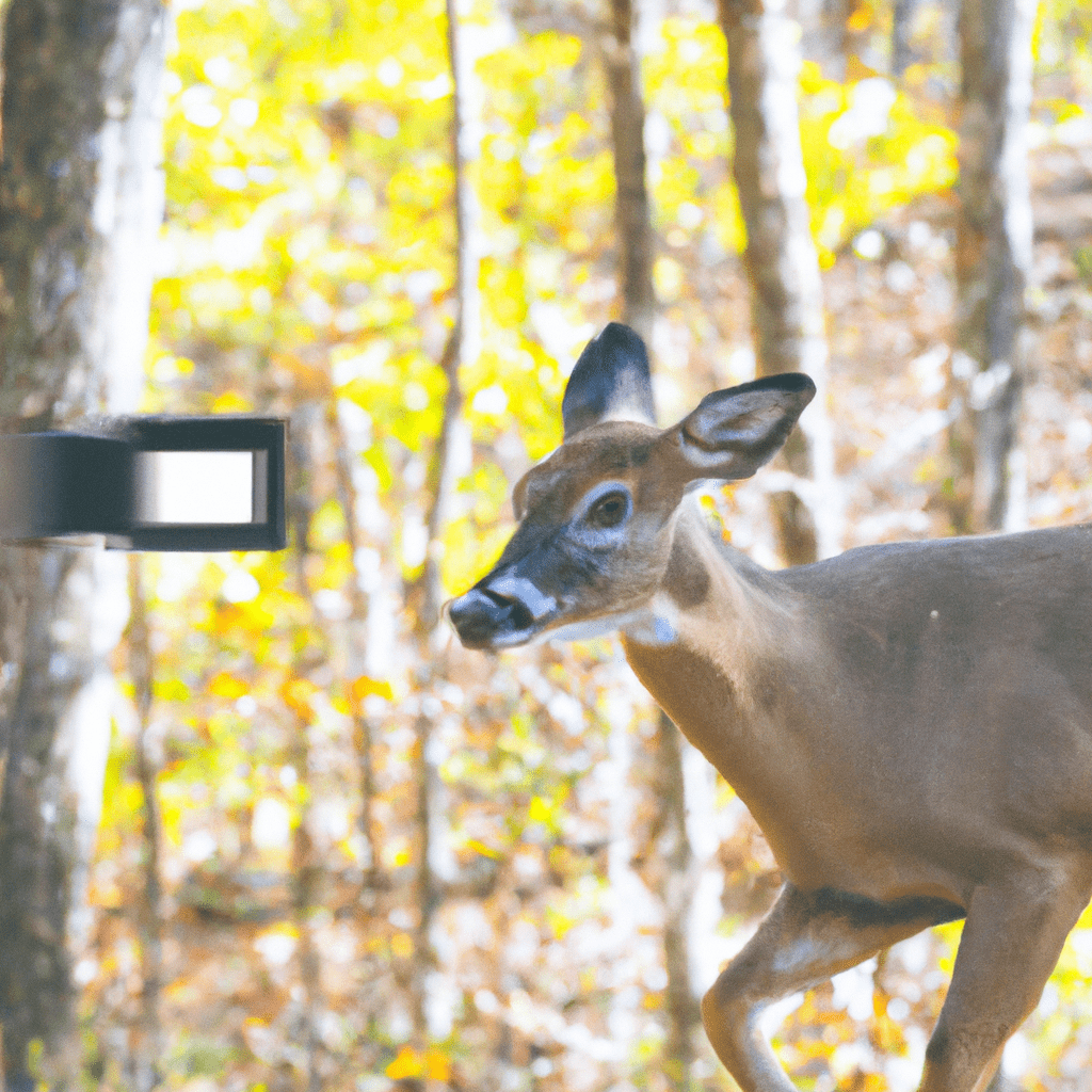 A close-up of a high-resolution trail camera capturing a deer in motion, showcasing its exceptional image quality and quick response time.. Sigma 85 mm f/1.4. No text.