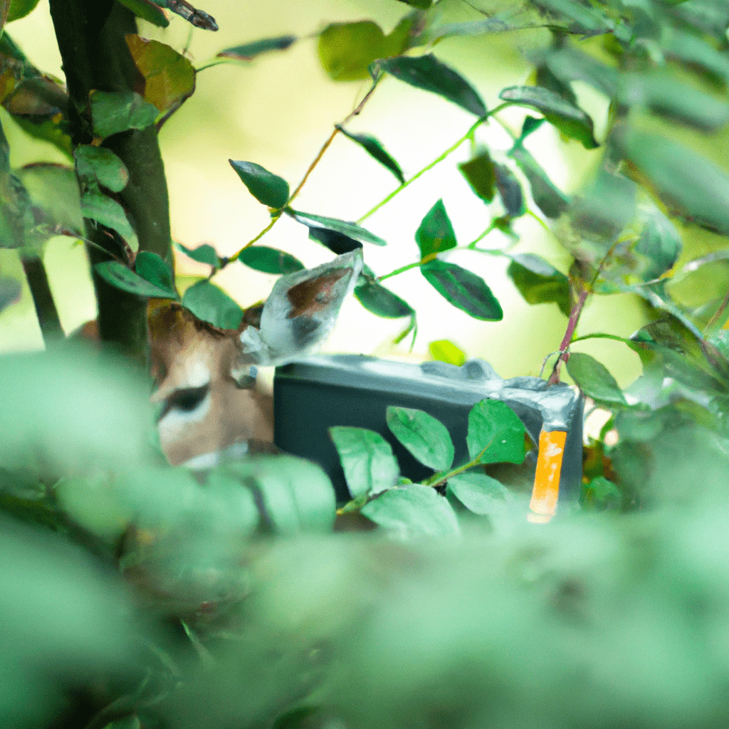 [Picture: A mini wildlife camera hidden in the foliage captures a deer grazing in its natural habitat.]. Sigma 85 mm f/1.4. No text.