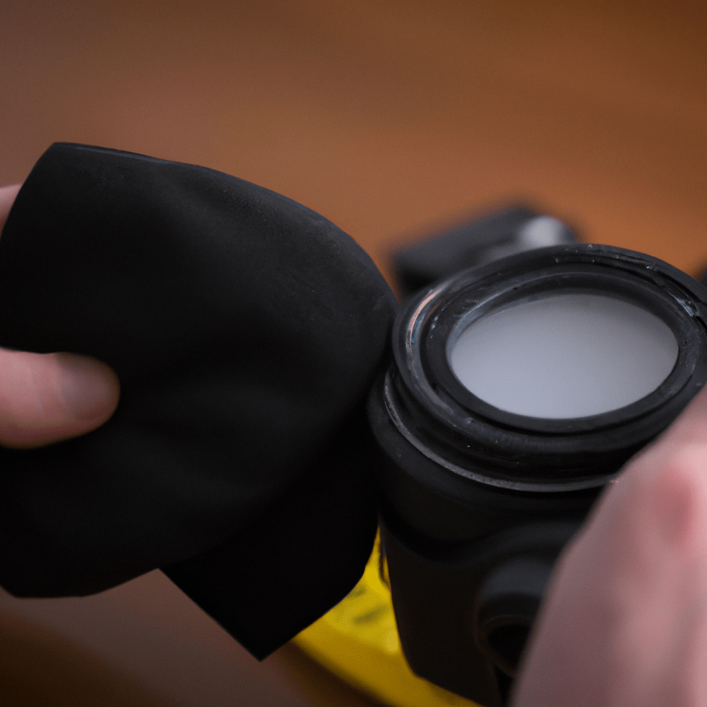 A person carefully cleaning a trail camera lens with a soft cloth, ensuring clear and high-quality images. Sigma 85 mm f/1.4. No text.. Sigma 85 mm f/1.4. No text.