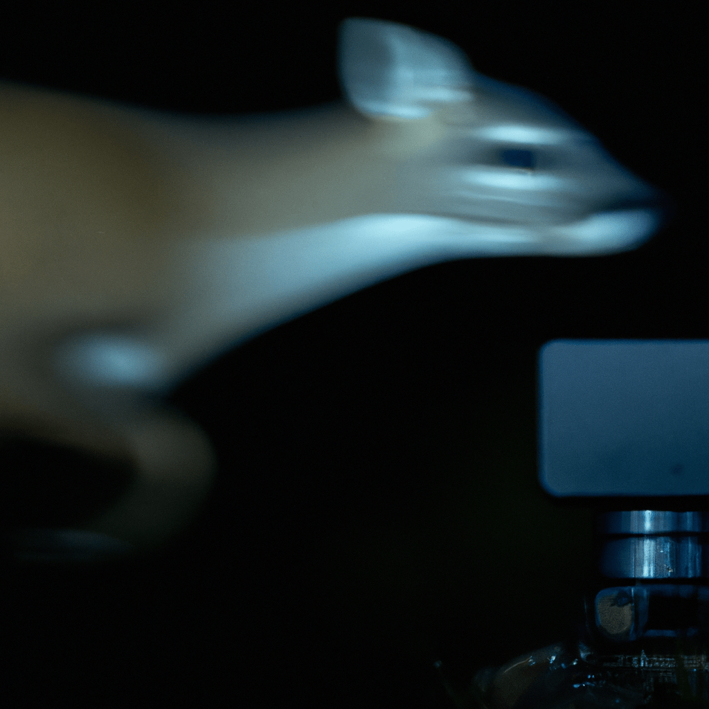 [A close-up photo of a wildlife trail camera capturing an animal in motion at night.]. Sigma 85 mm f/1.4. No text.