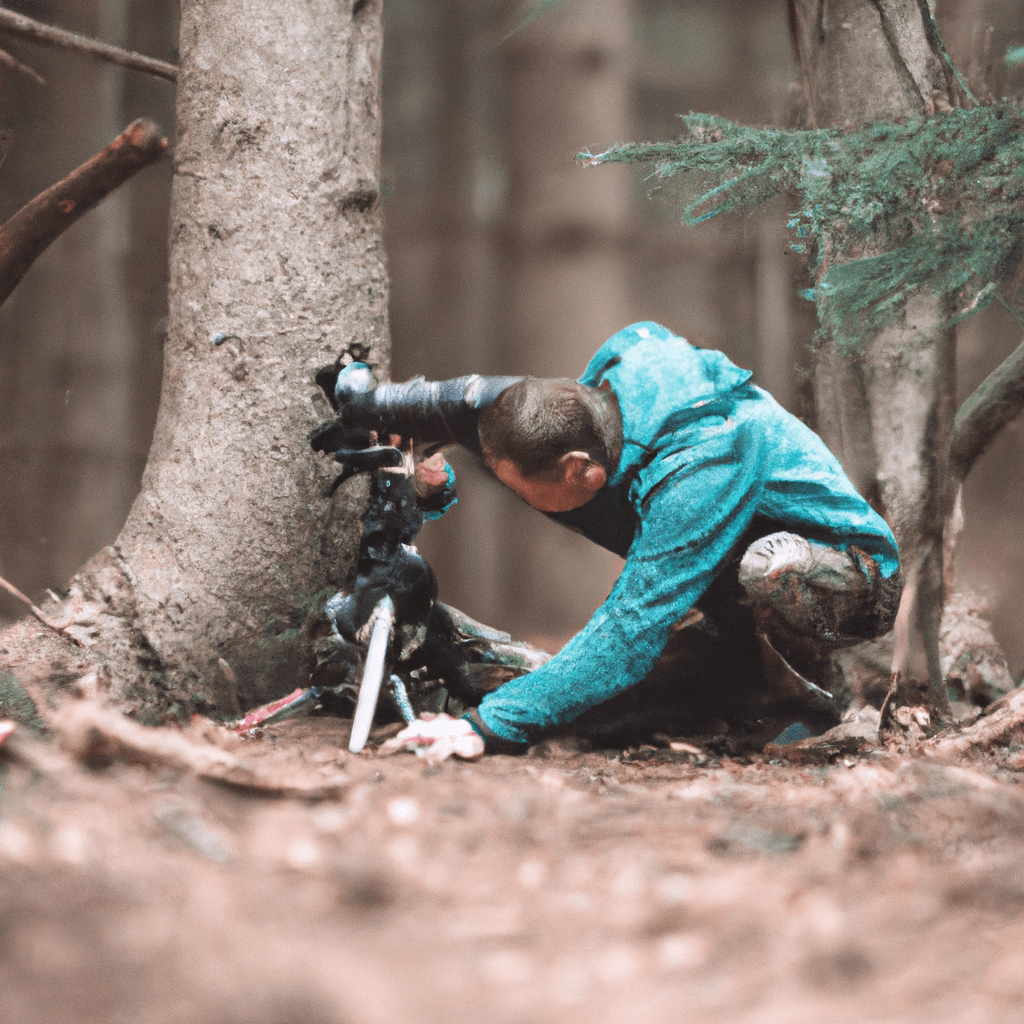 2 - [A photo of a wildlife photographer setting up a trail camera in a forest, carefully choosing the perfect spot to capture stunning images of wild animals in their natural habitat.]. Sigma 85 mm f/1.4. No text.. Sigma 85 mm f/1.4. No text.