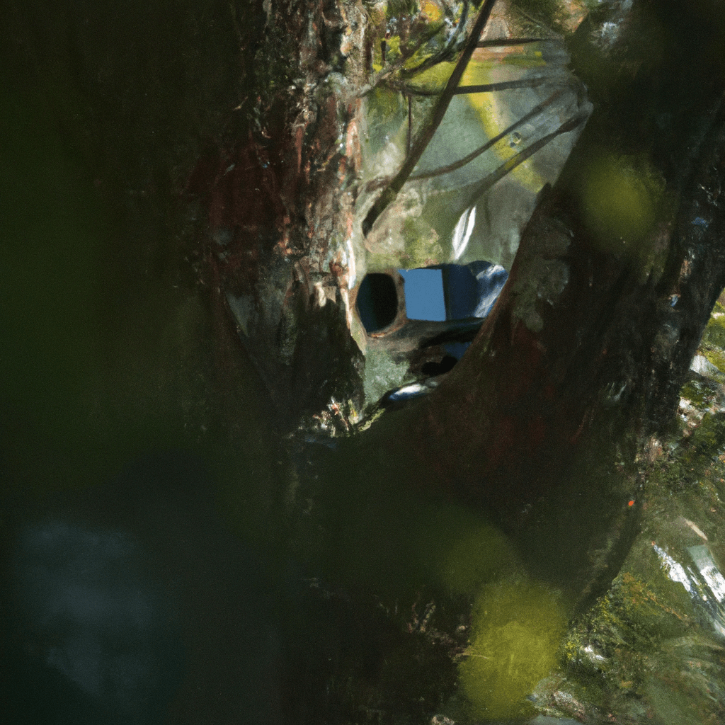[Image: A wildlife camera hidden among the trees, capturing the beauty of nature while respecting animal privacy and minimizing environmental impact.]. Sigma 85 mm f/1.4. No text.
