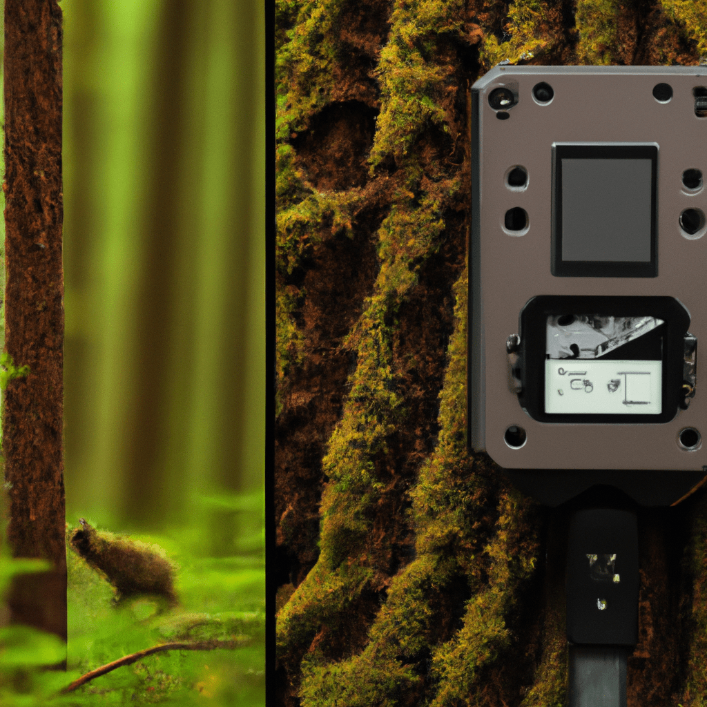 A trail camera capturing wildlife activity in a dense forest, ensuring data encryption for secure image storage. No text. Sigma 85 mm f/1.4. No text.. Sigma 85 mm f/1.4. No text.