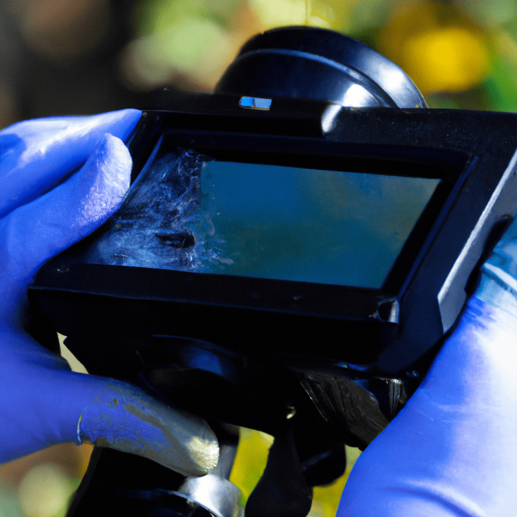 3 - PHOTO: A photographer's gloved hands carefully clean the lens and sensor of a wildlife camera trap, ensuring clear and sharp images. Proper maintenance and protection are essential for capturing stunning shots in natural environments.. Sigma 85 mm f/1.4. No text.
