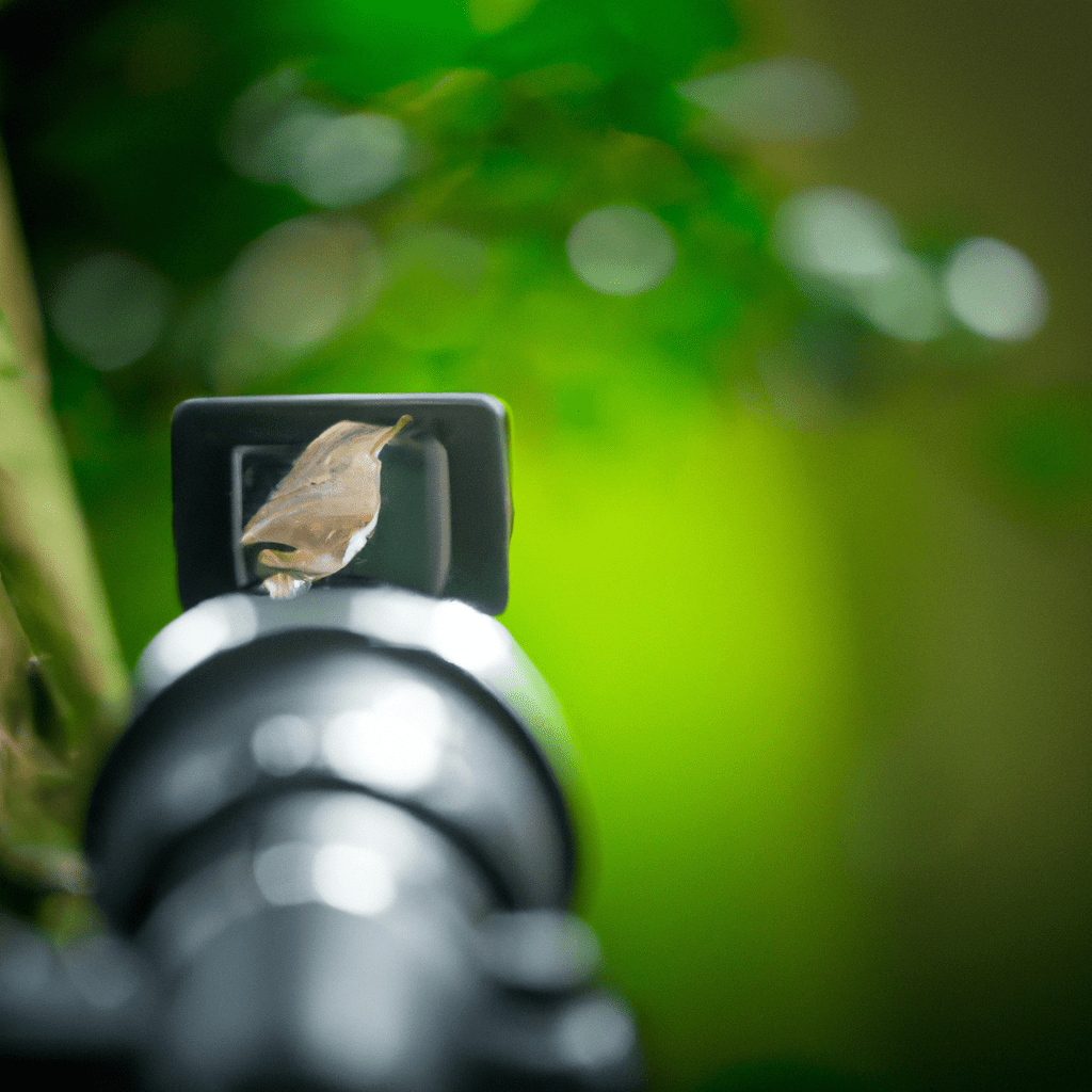 A photo of a hidden camera capturing a close-up shot of a bird in its natural habitat.. Sigma 85 mm f/1.4. No text.