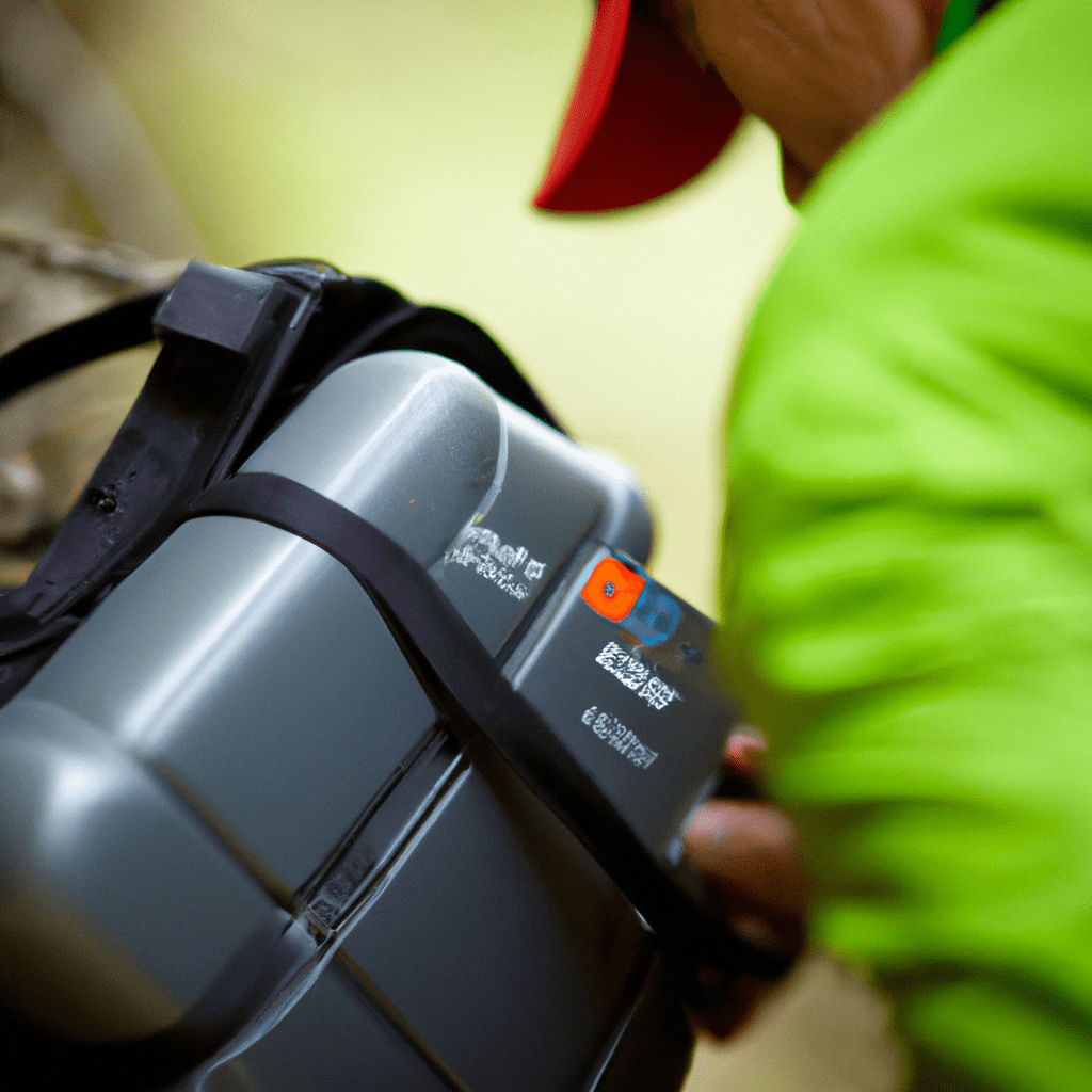 2 - [Photo: A hiker checking the battery of a trail camera to ensure uninterrupted wildlife capturing.]. Sigma 85 mm f/1.4. No text.