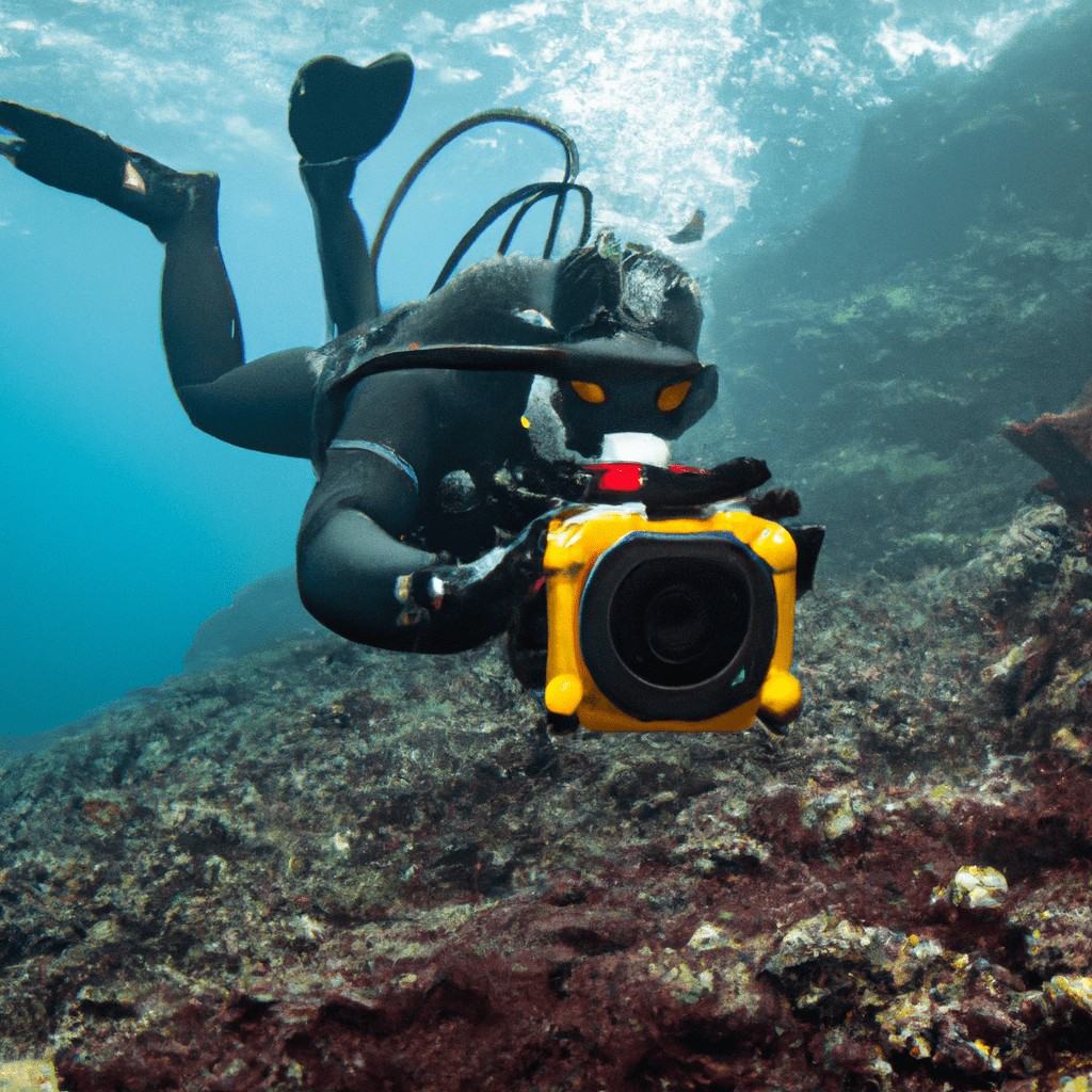 A diver capturing the vibrant underwater world with a waterproof camera.. Sigma 85 mm f/1.4. No text.