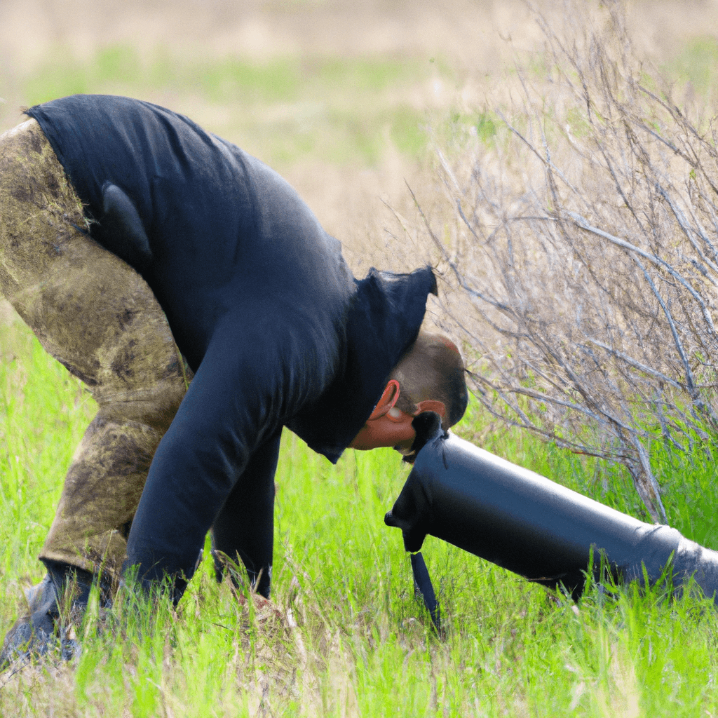 A photo of a wildlife photographer carefully selecting the ideal spot for setting up a camera trap. Nikon 200-500 mm lens. No text.. Sigma 85 mm f/1.4. No text.