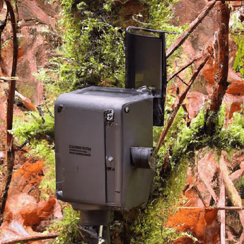 Photo: A trail camera capturing wildlife in its natural habitat. With its camouflage design and silent operation, it discreetly monitors animals without their notice. Equipped with a high-quality sensor and lens, it captures sharp and detailed photos and videos, providing valuable data on species, size, movement, and behavior. Its night vision function allows 24/7 monitoring, even in low-light conditions. Built to withstand outdoor conditions, it is waterproof, wind-resistant, and durable in extreme temperatures. Easy to use and install, it is a versatile and reliable tool for wildlife monitoring and research activities.. Sigma 85 mm f/1.4. No text.