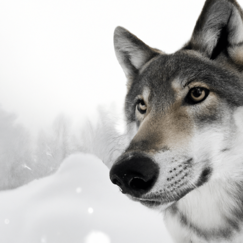 [Photograph: A close-up of a wolf captured by a camera trap in the snowy wilderness]. Sigma 85 mm f/1.4. No text.
