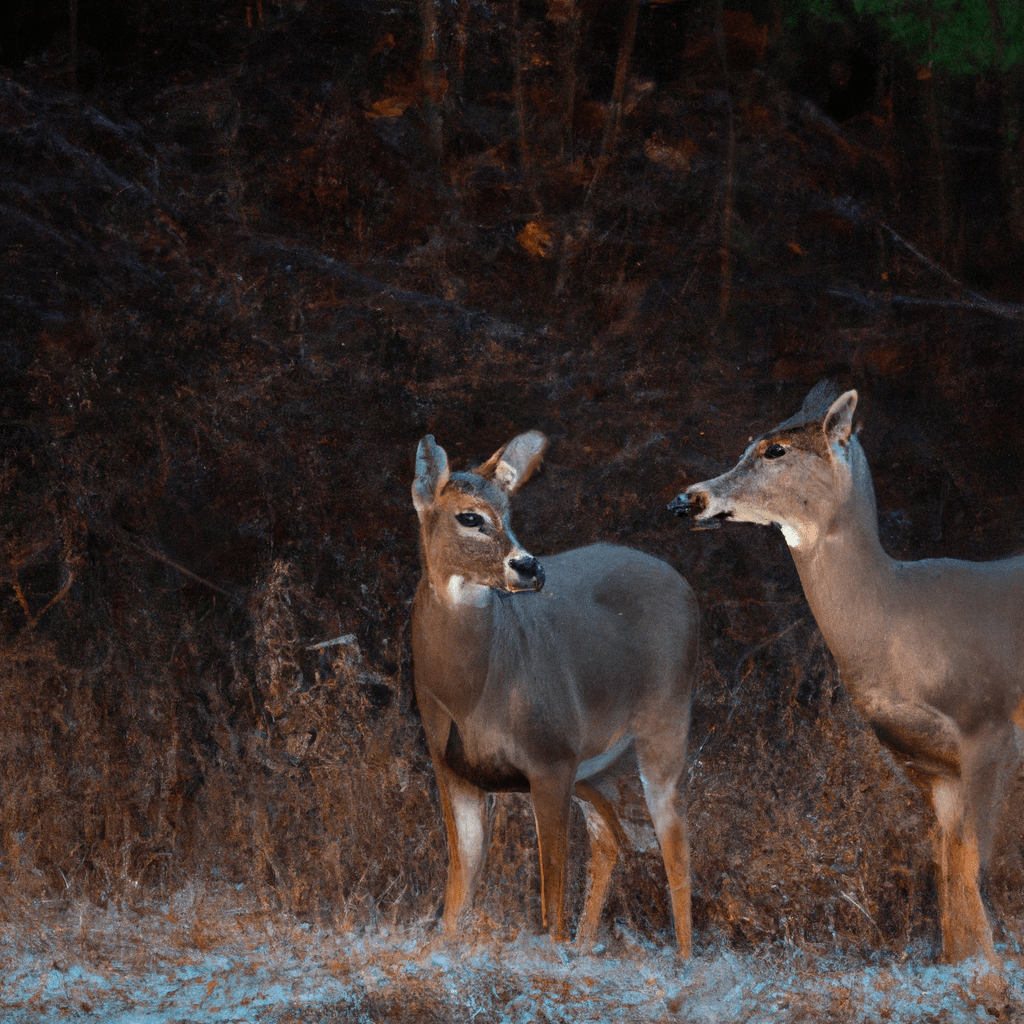 A compelling photo capturing the adaptability of deer in their changing habitat due to climate change. They have become more active at night to avoid predators and find food. Wildlife conservation is crucial to protecting their survival. Canon 600mm f/4. No text.. Sigma 85 mm f/1.4. No text.