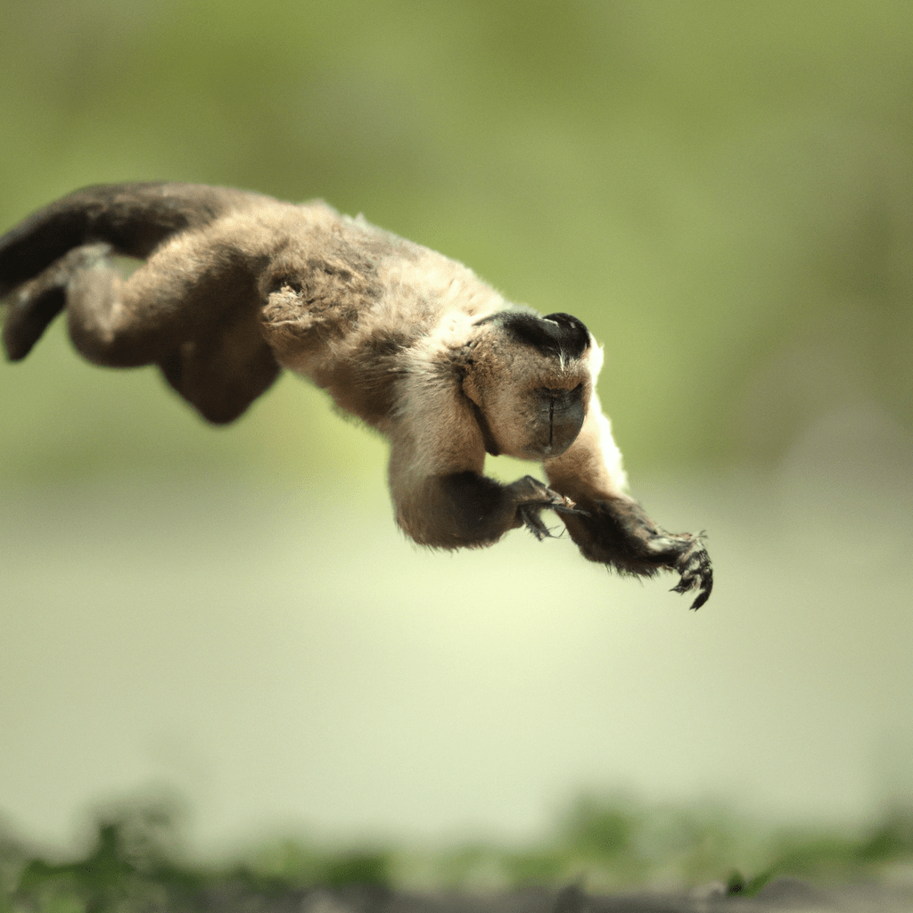 2 - A photograph capturing a white-faced capuchin monkey leaping through the air with incredible agility, escaping to a safer and better-suited environment for survival. Sigma 85 mm f/1.4. No text.. Sigma 85 mm f/1.4. No text.
