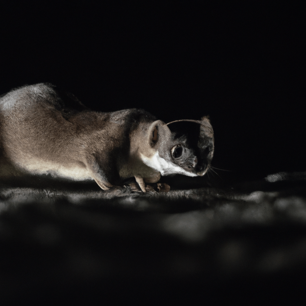 Photo: A tchoř captured by a motion-activated camera in its natural habitat, showcasing its nocturnal behavior. Its sleek body and bushy tail are illuminated by the low light, giving us a glimpse into this elusive creature's world.. Sigma 85 mm f/1.4. No text.