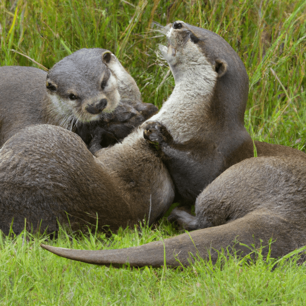 2 - [ ] A photo of a family of otters captured by a wildlife camera, showcasing their playful interactions and highlighting the importance of using camera traps for conservation research. Canon 70-200mm f/2.8 lens. No text.. Sigma 85 mm f/1.4. No text.