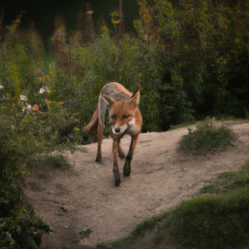 2 - A photo capturing the cunning fox exploring its newly found habitat, showcasing its adaptation skills amidst an evolving landscape. Shot with a Sigma 85mm f/1.4 lens.. Sigma 85 mm f/1.4. No text.