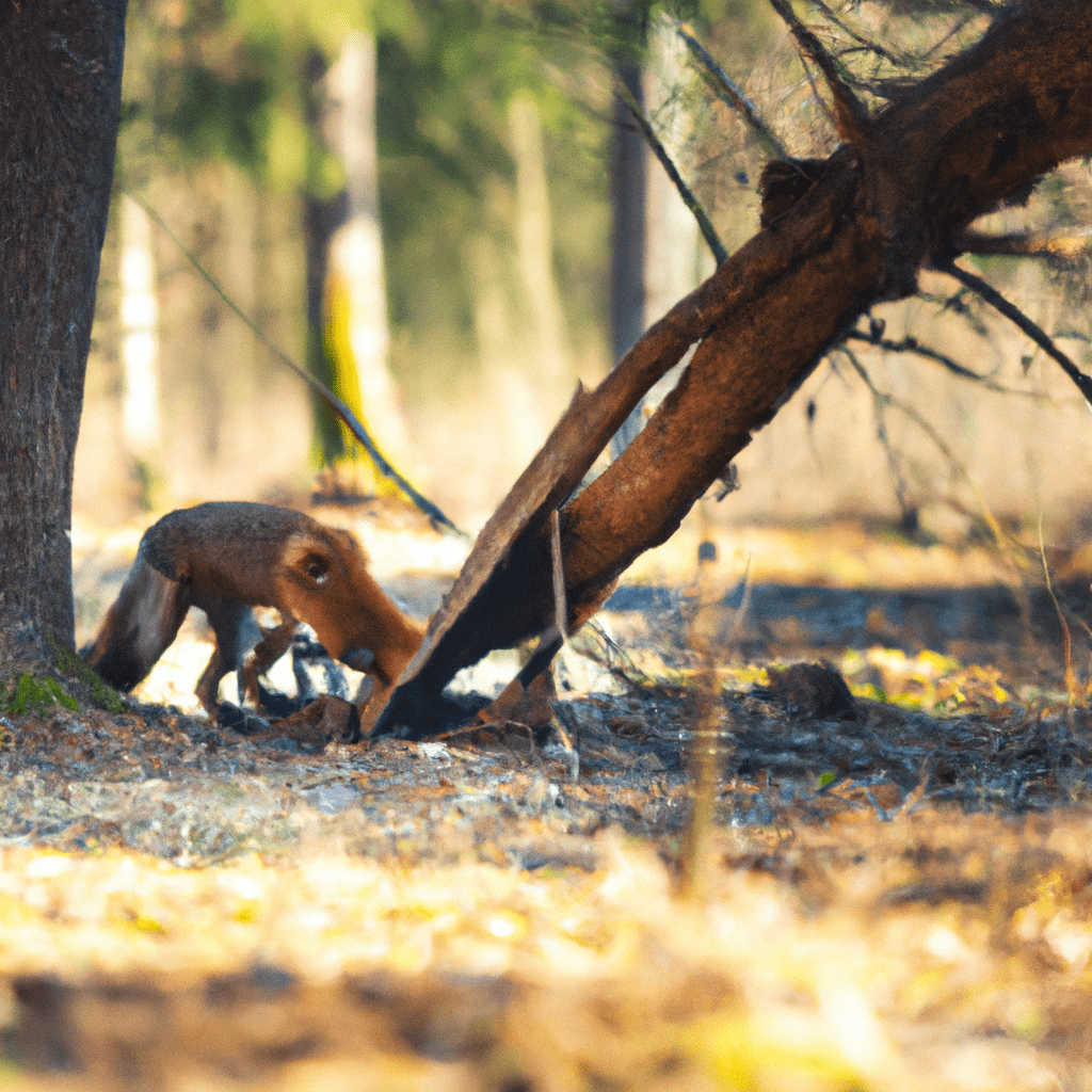 A photo illustrating the impact of human activity on the survival of foxes, highlighting the loss of natural habitats and the fragmentation of their territories.. Sigma 85 mm f/1.4. No text.