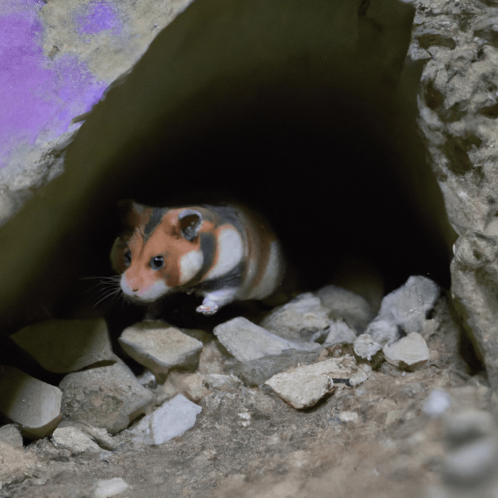 [A photo of a hamster exploring a network of underground tunnels, contributing to the biodiversity and nutrient enrichment of the surrounding ecosystem.]. Sigma 85 mm f/1.4. No text.