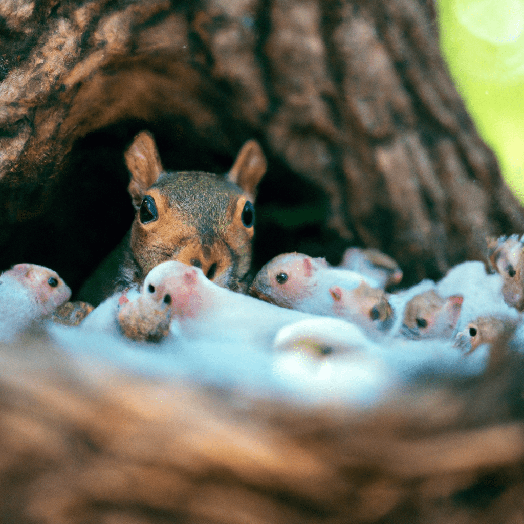 5 - [ ] A hidden camera captures a close-up photo of a squirrel nurturing its babies in a cozy nest. Sigma 85 mm f/1.4. No text.. Sigma 85 mm f/1.4. No text.