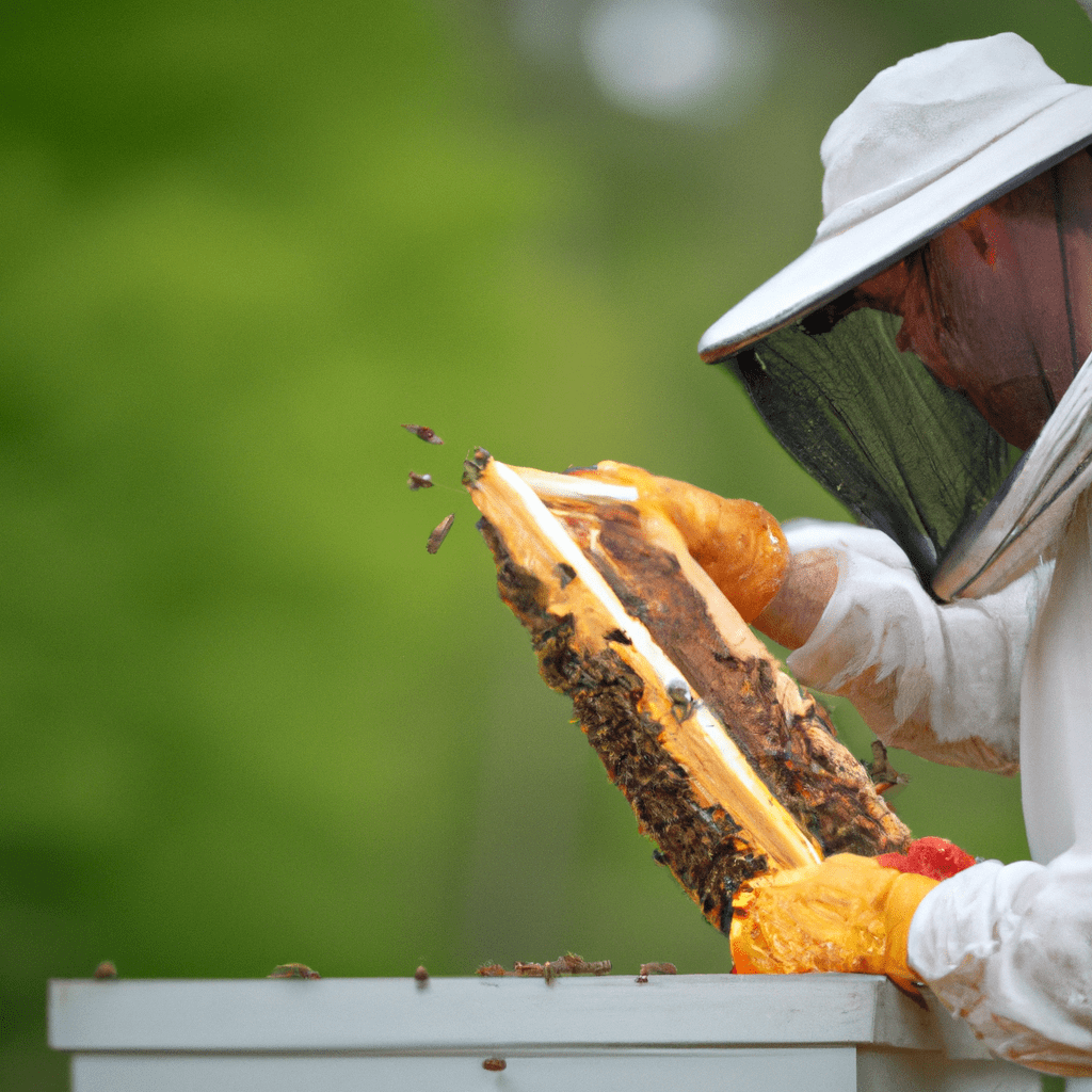 2 - A captivating photo capturing a long-tailed beekeeper monitoring the communication and organization of a hive. Exploring the secrets of efficient bee communication and effective colony functioning.. Sigma 85 mm f/1.4. No text.