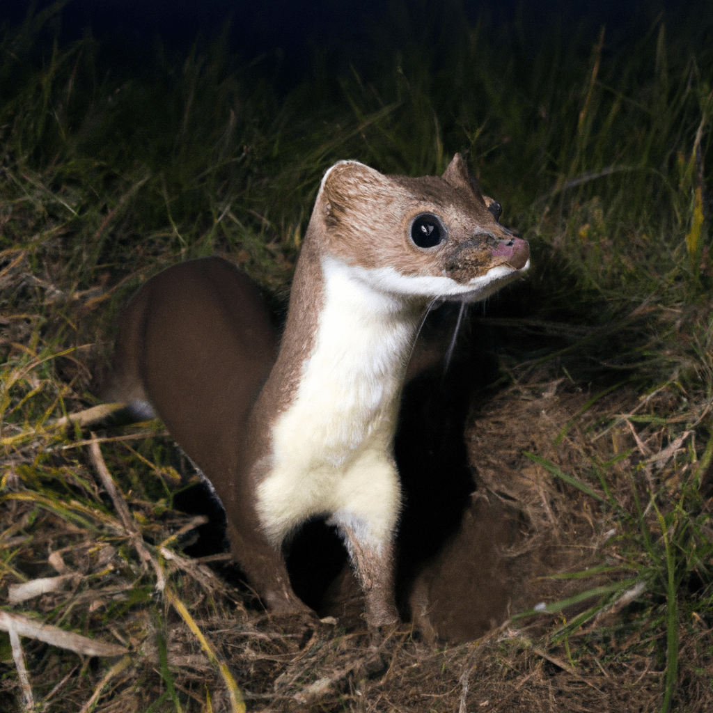 [Close-up photograph of a masked weasel captured by a camera trap]. Sigma 85 mm f/1.4. No text.