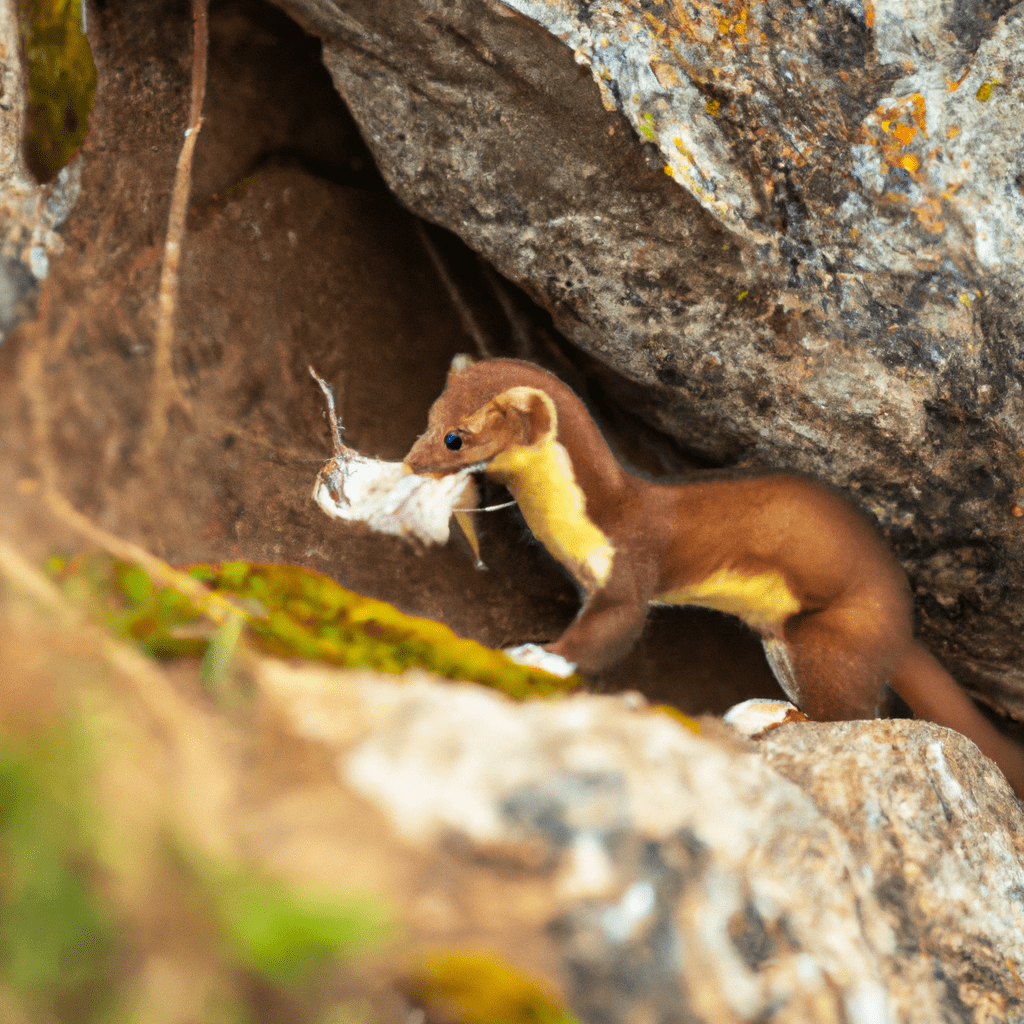 A photo capturing the resourcefulness of a mountain weasel as it skillfully raids a beehive, drawn by the allure of honey and other valuable food sources. Sigma 85 mm f/1.4. No text.. Sigma 85 mm f/1.4. No text.