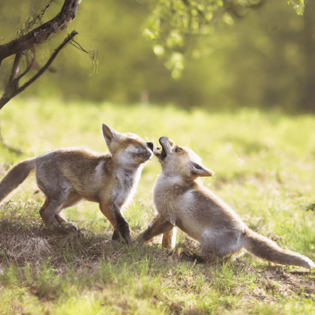 An insightful photo capturing the playful behavior and learning moments of fox cubs, showcasing their curiosity and adaptability. #WildlifeEducation. Sigma 85 mm f/1.4. No text.