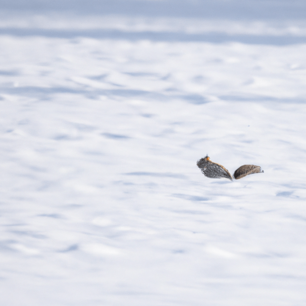 A photo of a snow-covered field with a small animal, like a squirrel, searching for hidden food under the snow. The animal's determination to find resources showcases its resilience in winter conditions. Nikon D850 with 70-200mm lens. No text.. Sigma 85 mm f/1.4. No text.