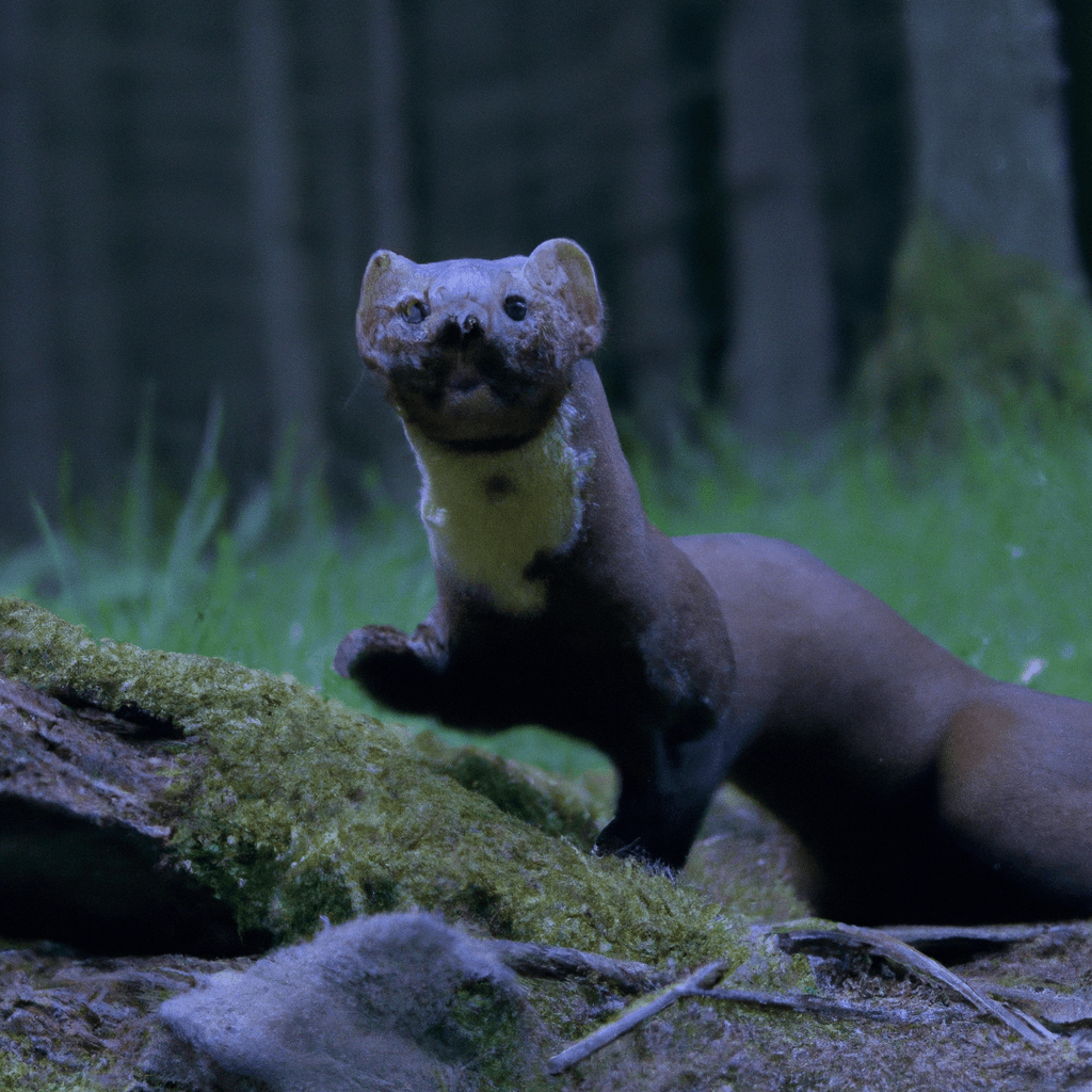 [Photo: A stunning capture of a rock marten in its natural habitat, captured by a trail camera. The photo showcases the unique behavior and interactions of this fascinating species.]. Sigma 85 mm f/1.4. No text.