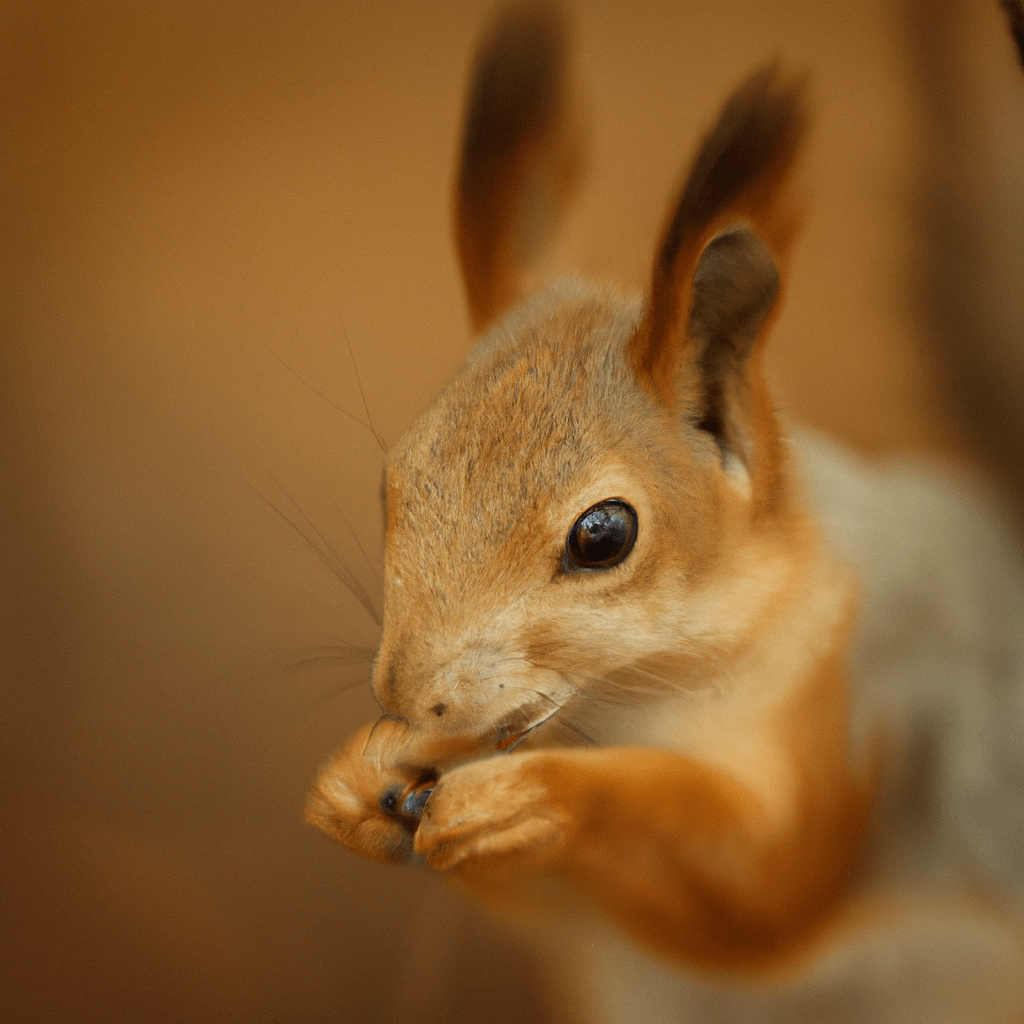 [ ] A close-up photo of a squirrel captured by a hidden camera in the wilderness.. Sigma 85 mm f/1.4. No text.