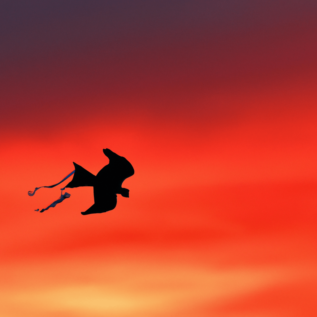 [A photo of a soaring kite against a vivid sunset sky, symbolizing the resilience of birds in adapting to climate change.]. Sigma 85 mm f/1.4. No text.