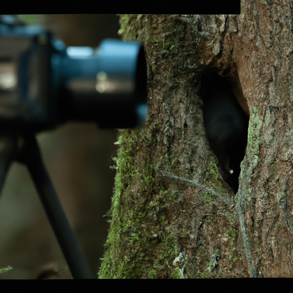 2 - [Image description] A trail camera is strategically placed in a dense forest to capture images of elusive dark martens in their natural habitat.. Sigma 85 mm f/1.4. No text.