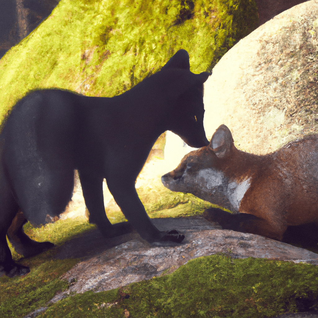 [Photo: A rare and heartwarming encounter between a rock marten and a fox, captured by a trail camera. This fascinating image highlights the unexpected interactions between different species in the wild.]. Sigma 85 mm f/1.4. No text.