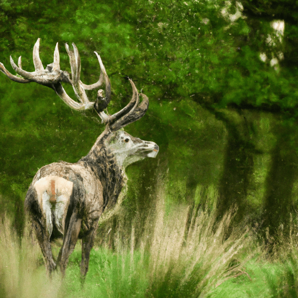 2 - A captivating image of a stag captured using a state-of-the-art trail camera, revealing the graceful power and majesty of these magnificent creatures. Sigma 85 mm f/1.4. No text.. Sigma 85 mm f/1.4. No text.