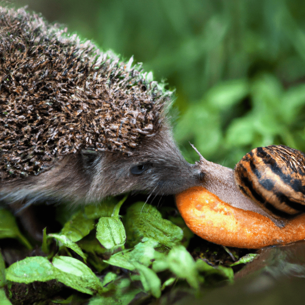 3 - [Photo: A hedgehog and a snail forming an unexpected alliance in the pursuit of food]. Sigma 85 mm f/1.4. No text.. Sigma 85 mm f/1.4. No text.