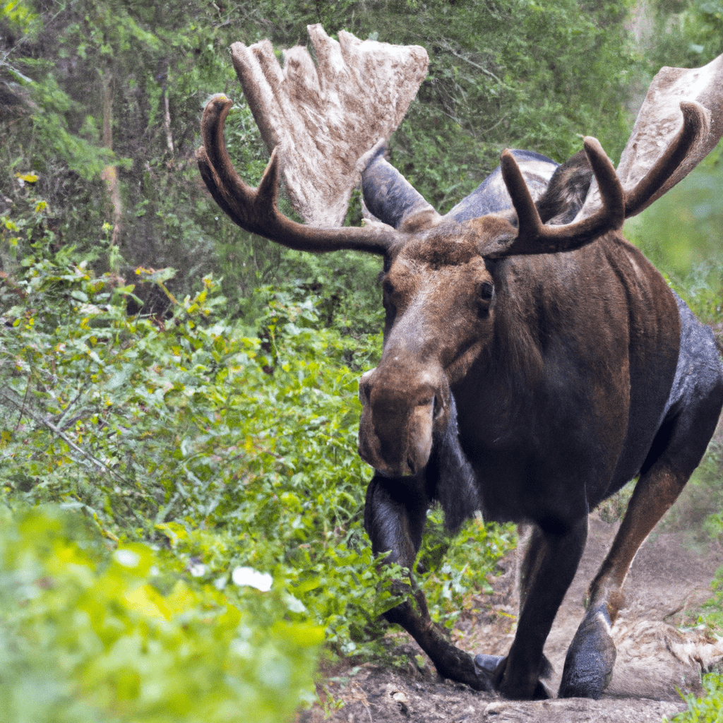 2 - A striking bull moose crosses a forest path, its powerful presence captured by a discreet wildlife camera. Witness the magnificence of these majestic creatures in their natural habitat. Sigma 400 mm f/4 lens. No text.. Sigma 85 mm f/1.4. No text.