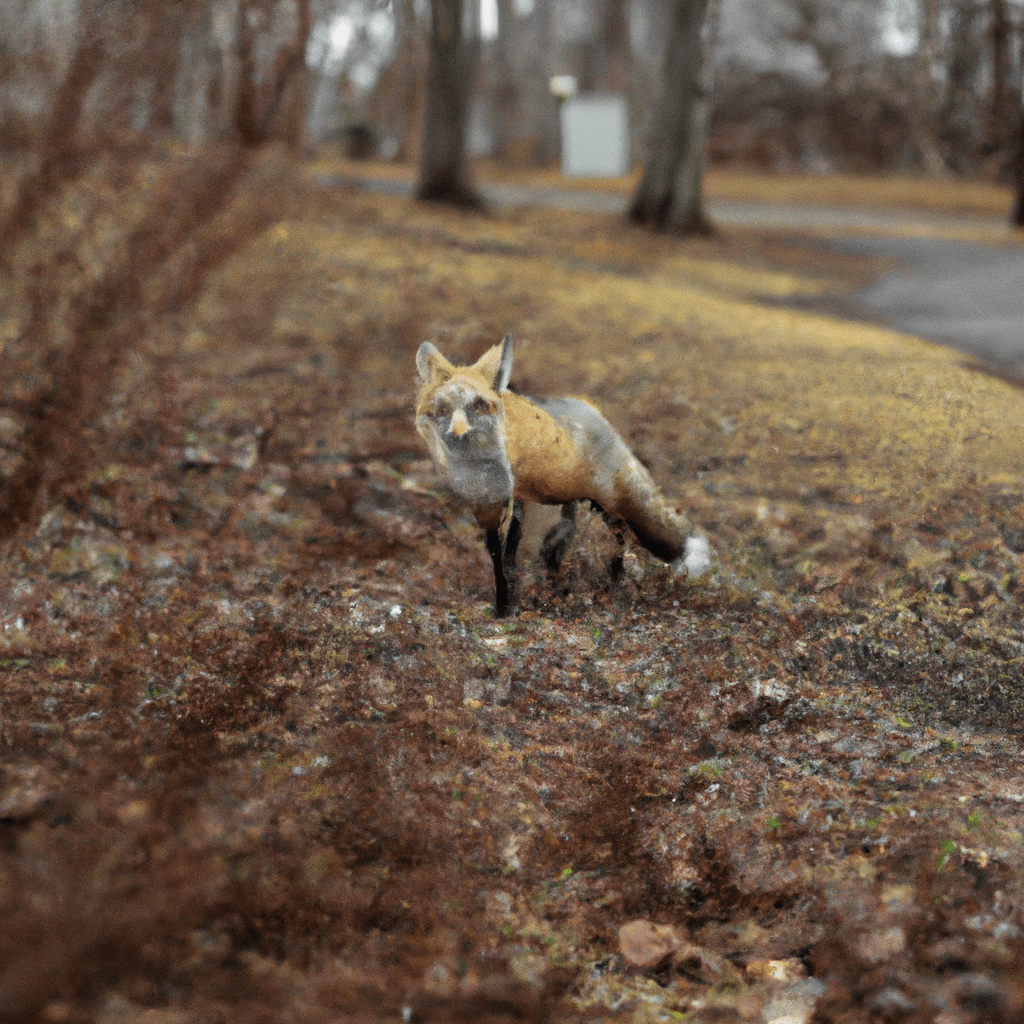 A fox explores a city park, showcasing the adaptability of these clever creatures. Nature's fascinating interaction with urban environments. Canon 50mm f/1.8. No text.. Sigma 85 mm f/1.4. No text.