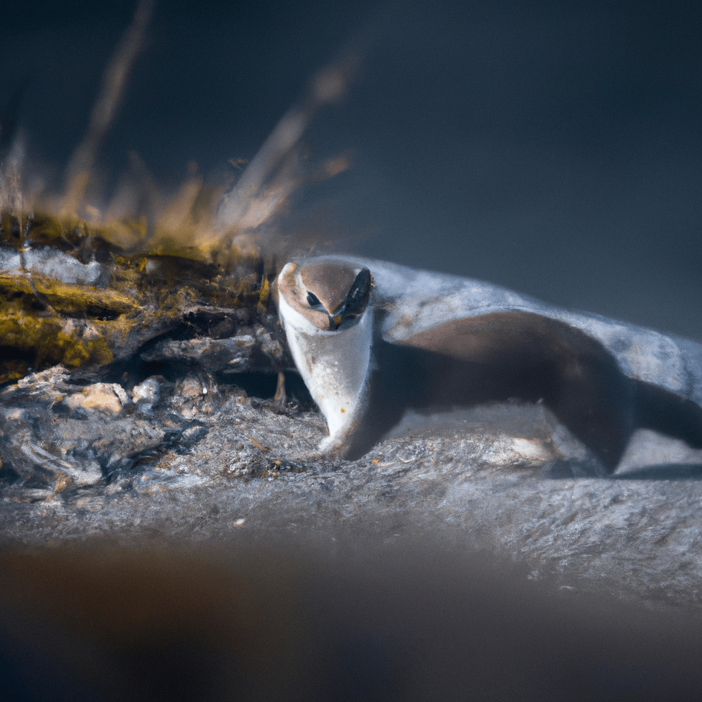 A photo capturing a mountain stoat searching for food in a changing environment due to climate change.. Sigma 85 mm f/1.4. No text.