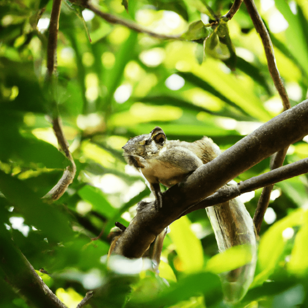 2 - A picturesque scene of a squirrel playfully frolicking among lush greenery, highlighting the importance of preserving their natural habitat. Capture the beauty of sustainable coexistence with wildlife.. Sigma 85 mm f/1.4. No text.