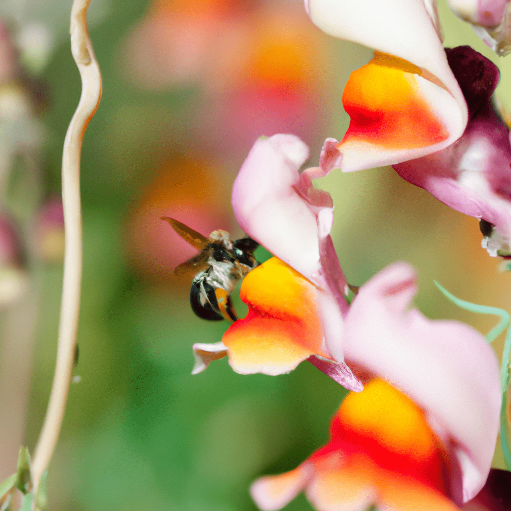 A close-up photo of a long-tailed bee busy pollinating a vibrant flower, highlighting the crucial role of long-tailed beekeeping in preserving biodiversity and ecological balance.. Sigma 85 mm f/1.4. No text.