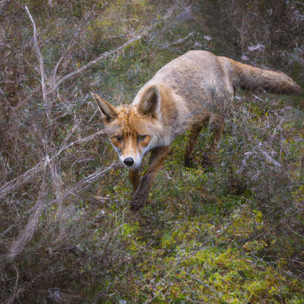 A photo capturing a fox cautiously exploring its habitat, highlighting the importance of understanding and protecting wildlife in the face of environmental changes.. Sigma 85 mm f/1.4. No text.