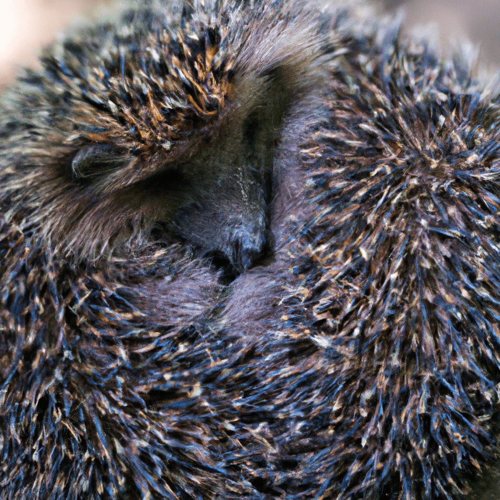 A hedgehog curled up in a ball, showcasing its sharp spines as a defense mechanism against predators in the wilderness.. Sigma 85 mm f/1.4. No text.
