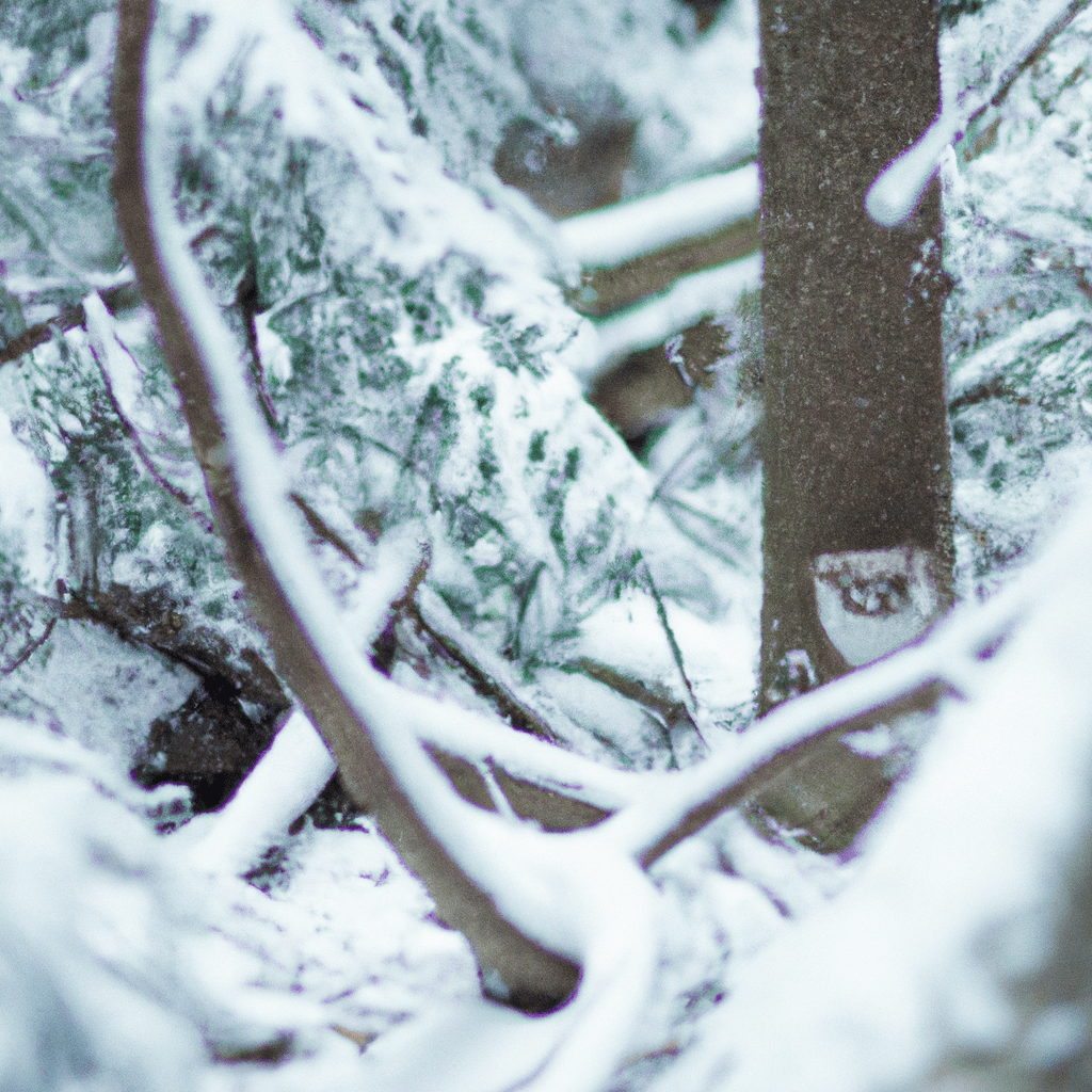 A hidden weasel blending into the snowy forest, seeking shelter and safety in the midst of winter.. Sigma 85 mm f/1.4. No text.