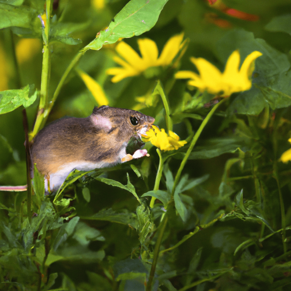 A honey-making process: White-toothed shrews tirelessly collecting nectar from flowers and transforming it into honey to ensure a steady energy supply for the cold winter months ahead. Showcasing their intricate survival tactics.. Sigma 85 mm f/1.4. No text.