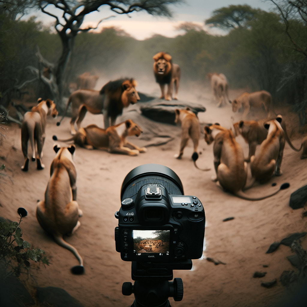 Studying lion territorial behavior in Kruger National Park, capturing interactions and communication within prides using trail cameras. A glimpse into the fascinating world of wild lions.. Sigma 85 mm f/1.4.